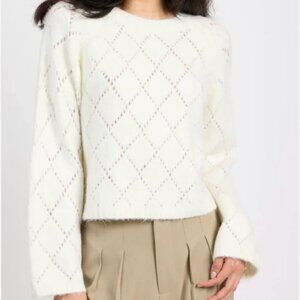 Selena Diamond Pointelle Sweater, Ivory